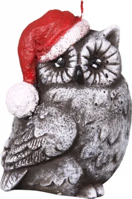 Image de Bougie de Noël hibou avec chapeau 6 x 13 cm rouge