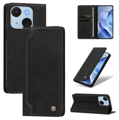 Produktbild von Handyhülle für itel A50C, Leder Wallet Klapphülle mit Standfunktion, Stoßfeste Schutzhülle Schwarz