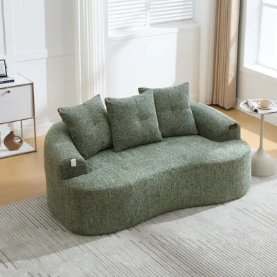 Produktbild von STILVORA Zweisitzer-Sofaset im geschwungenen zeitgenössischen Stil, Sofaset mit Chenille-Wolkenkissen, Sofa im komprimierten Design inkl. drei Zierkissen, ohne Federkern