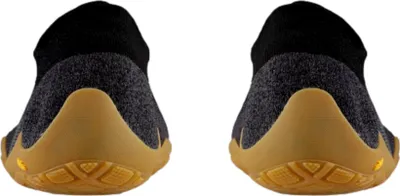A pair of minimalist shoes, viewed from the back.