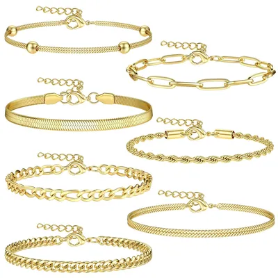 Productafbeelding van Dailygoody - Ketting Armbanden - Charm Armbanden Set - Verstelbaar - Goud en Zilver - Vriendschapsarmbanden - Perfect voor Dames - 5-7 Stuks