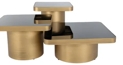 Obrázok produktu pre Eleganter goldener Holz-Couchtisch mit Beistelltischen im modernen