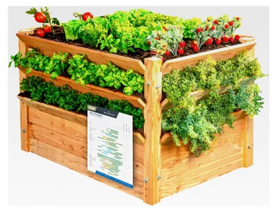 Produktbild von Hochbeet aus Lärchenholz mit Aussaatkalender | Natur | 125x91x73 cm | Kräuterbeet | Holzhochbeet für Gemüse und Kräuter