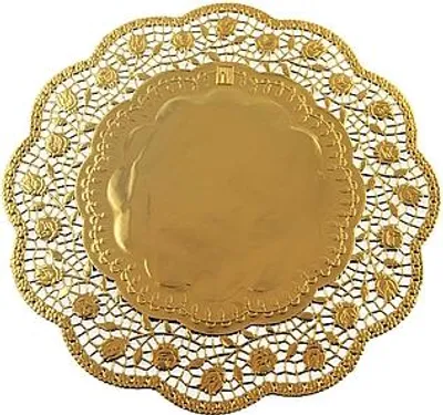 Image de Serviette décorative dorée 36 cm, 1 pièce, papier, ronde