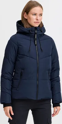 Produktbild von OXMO OXJuchena Damen Steppjacke Winterjacke Jacke mit Kapuze Reißverschlusstaschen regulierbarem Elastikband Rippbündchen Label-Details Regular fit