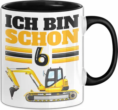 Produktbild von 6. Geburtstag Geschenk Tasse Becher Jungs Bagger Ich Bin Schon 6 (Schwarz)