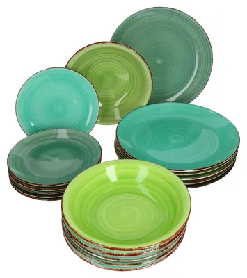 Produktbild von 18er Green Tellerset Landhausstil I Frühstücks-, Speise- & Suppenteller
