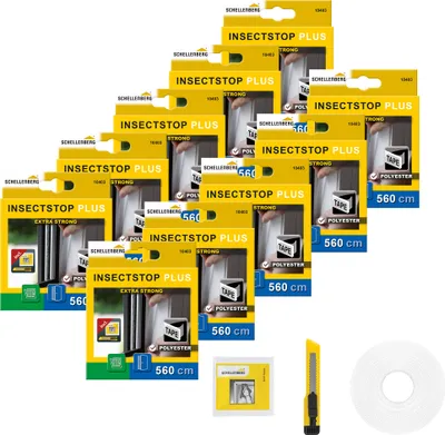 Produktbild von Schellenberg 10er Pack 10403 Befestigungsband-Set für Fliegengitter aus Polyester, Klettband selbstklebend transparent, Bandlänge 5,6 m