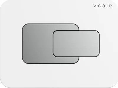 A product shot of a toilet flush plate with two buttons, one larger than the other, on a white background. The brand name 'VIGOUR' is visible in the top right corner.