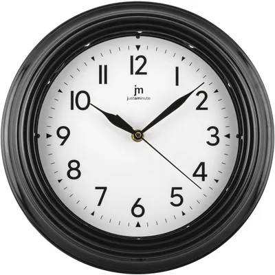 Zdjęcie produktu dla Lowell Justaminute 00884, Ściana, Zegar kwarcowy, Okrągły, Czarny, Biały, Kopolimer akrylonitrylo-butadieno-styrenowy (ABS), 30 cm