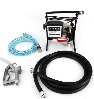 Produktbild von Diesel-Transferpumpe - Kraftstoff-/Ölpumpe mit Durchflusszähler - 40 l/min - Zapfpistole - Für Fahrzeuge, Traktoren, Boote - Schwarz