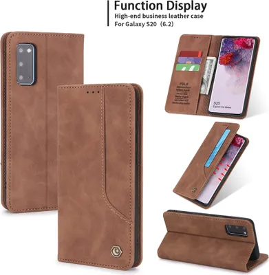 Produktbild von Galaxy S20 Hülle, LaimTop Retro Kunstledertasche Schutzhülle mit Kartenfach Standfunktion für Samsung Galaxy S20 Braun