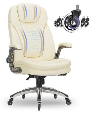 Image de Chaise de bureau ergonomique, coussin d’assise épais de 13,5 cm, accoudoirs relevables,blanc