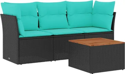 Obrázek produktu pro vidaXL 4dílná zahradní sedací souprava s polštáři Black Poly Rattan