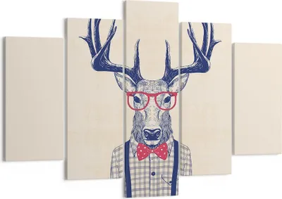 Produktbild von Bild auf Leinwand - Leinwandbild - Charakter Hirsch Illustration hipster - 150x100cm - Wand Bild - Wanddeko - Leinwanddruck - Bilder - Kunstdruck - Leinwand bilder - Wandkunst - EA150x100-3120