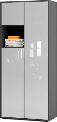 Produktbild von SIMPLYFURN Büroschrank Amira T10, Schrank mit kleinem offenem Fach, Anthrazit & Weiß Hochglanz, Push-to-Open, 180x80x40 cm, Aktenschrank mit Ablage für Deko
