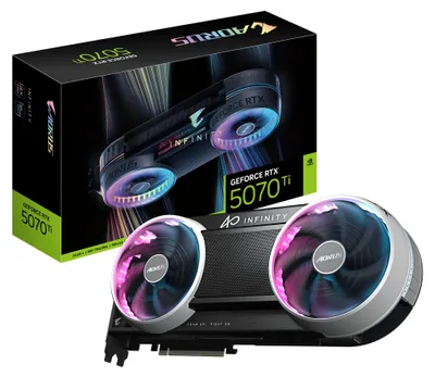 Produktbild von GIGABYTE AORUS GeForce RTX 5070 Ti INFINITY 16G Grafikkarte, GeForce RTX 5070 Ti, 16 GB, GDDR7, 256 Bit, 7680 x 4320 Pixel, PCI Express x16 5.0
