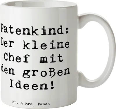 Produktbild von Mr. & Mrs. Panda Trinkbecher Spruch Patenkind Chef - Weiß - Geschenk, Liebe, Becher, Familie, Humor, Lächeln, Fürsorge, Patenschaft, Kaffeebecher, haferl, Teetasse, Tasse