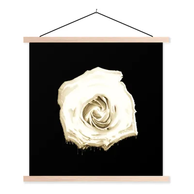 Produktbild von MuchoWow® Textilposter Rose - Blumen - Weiß - Schwarz 40x40 cm mit holzfarbenen Rahmen - Posterleiste