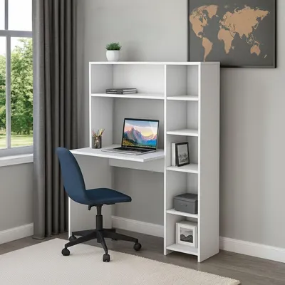 Produktbild von Schreibtisch Callidora, Mehrzweckschreibtisch, Bürotisch für PC, Eckschreibtisch, 113x40h142 cm, Weiß