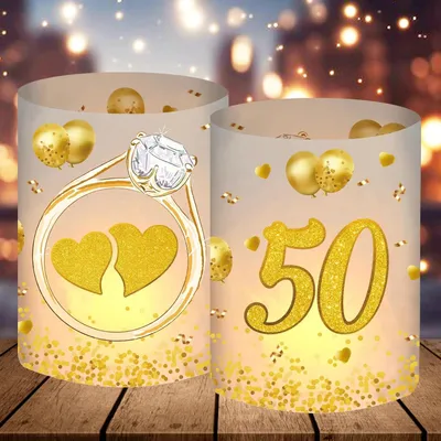 Produktbild von 12 Goldene Hochzeit Windlichter Tischdeko Geschenk 50. Hochzeitstag