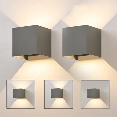 Produktbild von ZMH 2 Stück LED Wandleuchte Aussen 5W Grau Wandlampe Warmweiß Up Down Außenleuchte IP65 Wasserdicht Außenlampe Treppenhaus Hauswand Aussenlampe Flur