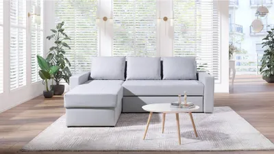 Produktbild von Sofa mit Stauraum und Kissen DENIS – hellgrau