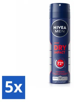 Immagine prodotto di 5 x Deodorante spray NIVEA MEN Dry Impact, 150 ml - Confezione - 5 pezzi