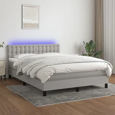 Imagen del producto de Cama con somier y colchón, color gris claro, 140x190 cm, tapizada en tela