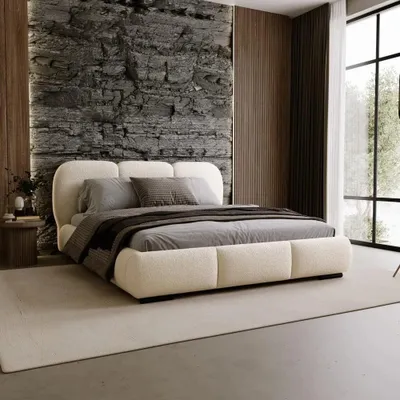 Produktbild von Chilly Möbel Design Bett Savona - Komfort Polsterbett mit weicher Form und Stauraum 140x200 cm / Holzrahmen / Bouclé / Beige