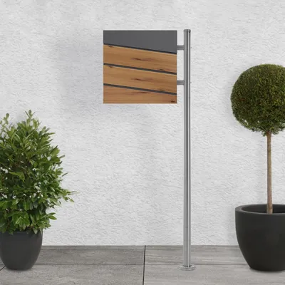 Obrázek produktu pro Poštovní schránka ML-Design s přihrádkou na noviny, 37x37x11 cm, vzhled antracit/dřevo, včetně stojanu