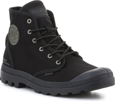 A black Palladium Pampa Hi HTG Supply sneaker is shown from a three-quarter front angle against a white background.