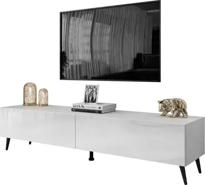 Produktbild von RTV Schrank COLETTE III 175 cm weiß hochglanz, Weiß / Weiß hochglanz mit LED-Beleuchtung, Beine: Schwarz