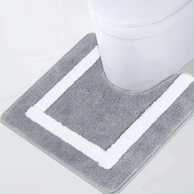Image de Tapis de toilettes avec découpe, antidérapant, gris, lavable, absorbant, en microfibre, pour les toilettes et la salle de bains, 50 x 50 cm