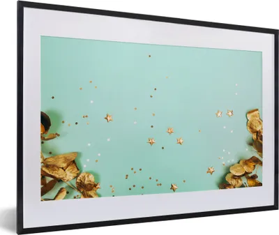 Produktbild von MuchoWow® MuchoWow® Gerahmtes Poster Goldene Blätter 60x40 cm - Poster mit zchwarzem Bilderrahmen - Schlafzimmer - Plakat in Rahmen - Drucken