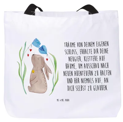Produktbild von Mr. & Mrs. Panda Shopper Hase Blume - Weiß - Geschenk, Tasche, Kindergeburtstag, Ostern, Geburt, Reisetasche, Laptoptasche, Träume, Schwangerschaft, Geburtstag, Tote Bag
