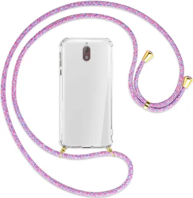 Produktbild von Handykette Backcover-Schutzhülle mit Band (Metall goldfarben) für Nokia 3.1 - lila/rosa/blau