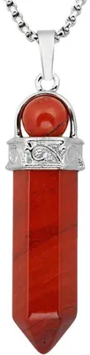 Immagine prodotto di Collana con ciondolo a forma di punto, in pietra di diaspro rosso, con montatura in argento sterling, unisex, lunghezza 55-60 mm