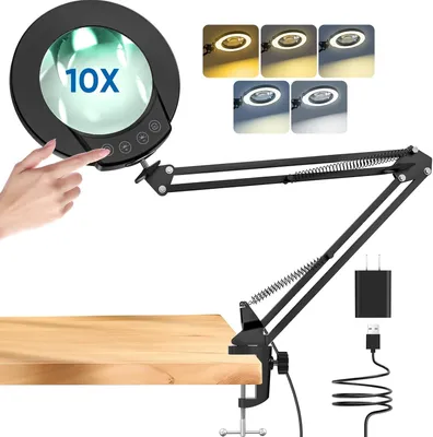 Produktbild von Lupe mit Licht und Klemme 10x, Echtheitsglas, 5 Farbmodi und dimmbar, schwarz, zum Lesen