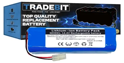 A replacement battery pack for a vacuum cleaner, shown with its packaging.