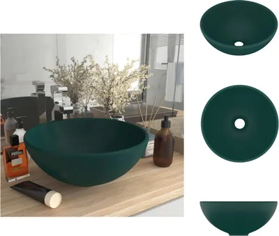 Produktbild von vidaXL Luxus-Waschbecken Rund Matt Dunkelgrün 32,5x14 cm Keramik -  Badezimmer-Waschbecken