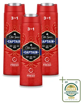 Productafbeelding van 3 x Old Spice Captain 3-in-1 douchegel voor lichaam, gezicht en haar - 400 ml - Voordeelverpakking - 3 stuks