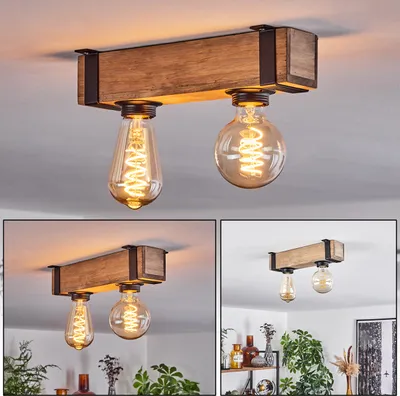Produktbild von Bollengo moderne Deckenlampe aus Metall /Holz in Schwarz/Natur
