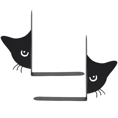 Produktbild von Buchstütze Katze,Kreativität Buchstützen Metall mit Katzen, Buchstütze Metall Deko Schwarz für Katzenkopf Kinderzimmer Bücherregal