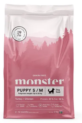 Zdjęcie produktu dla Monster Dog Grain Free Puppy S/M 2kg Bezzbożowa Sucha Karma Dla Szczeniąt Ras Małych i Średnich z Kurczakiem i Indykiem