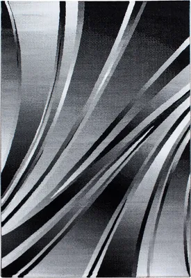 A close-up, top-down view of a rug with an abstract wave design.