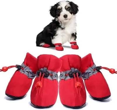 Produktbild von 4er Pack Wasserfeste, Anti Rutsch Hundeschuhe, Pfotenschutz, Schuhe für Haustiere - PAWSIES Rot
