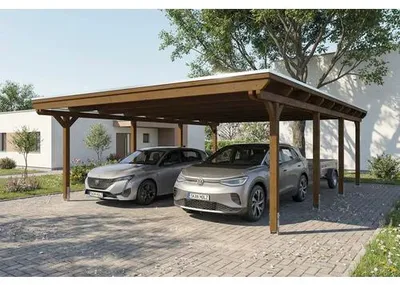 Produktbild von Doppelcarport SKAN HOLZ Emsland inkl. Pfostenanker 609 x 846 cm nussbaum