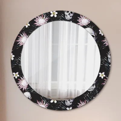 Produktbild von Spiegel - Mirror zum Wandspiegel Schlafzimmer – Schminkspiegel- Totenköpfe Blumen- Ø70cm