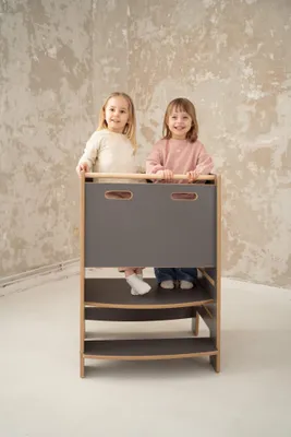 Produktbild von DOUBLE SAFE - Montessori Lernturm Kitchen Helper Kinderplattform - grau | Lernturm für Geschwister | Lernturm für zwei Kinder